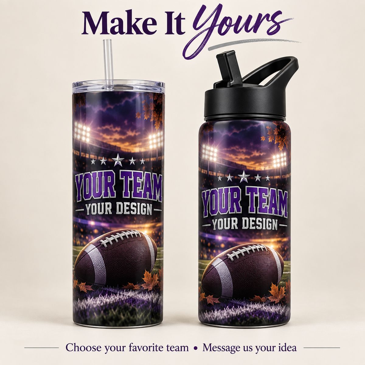 (A)Football 20 oz Tumblers & Water Bottles