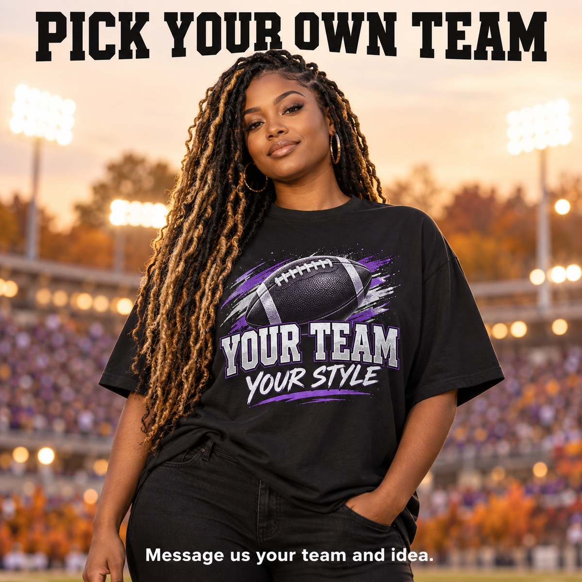 (A)Oversized Football Graphic Tees