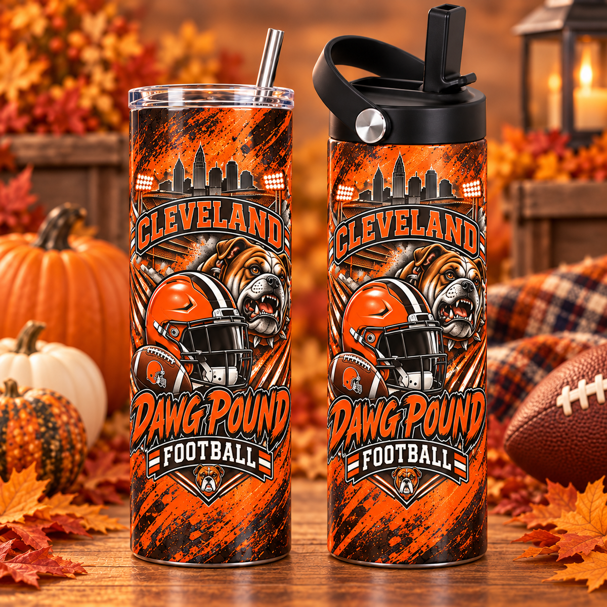 (A)Football 20 oz Tumblers & Water Bottles