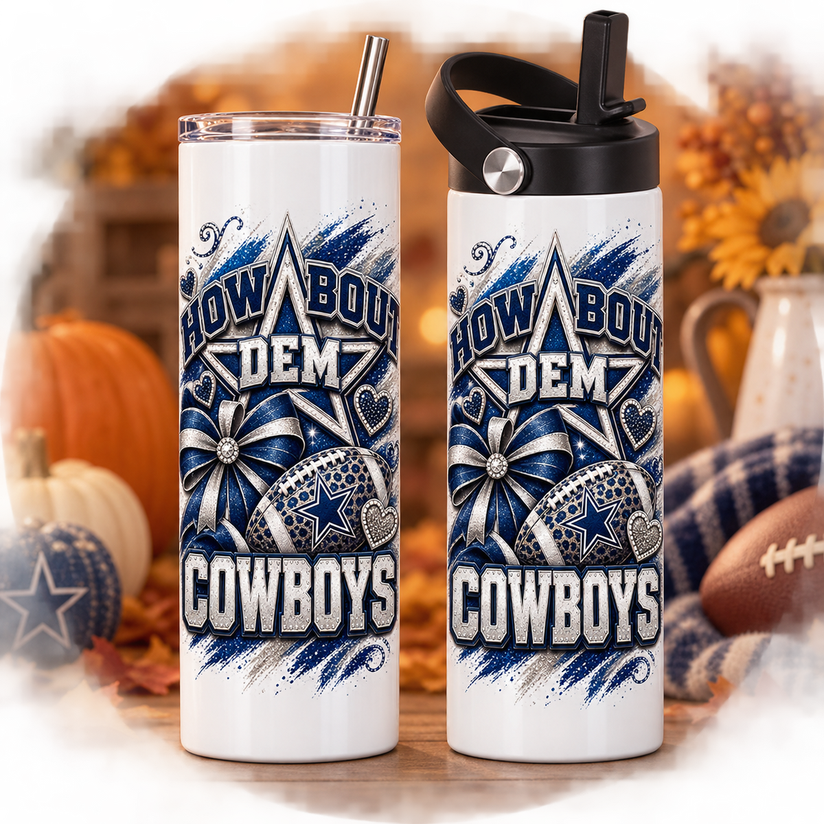 (A)Football 20 oz Tumblers & Water Bottles