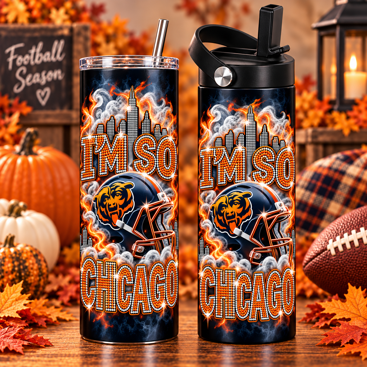 (A)Football 20 oz Tumblers & Water Bottles