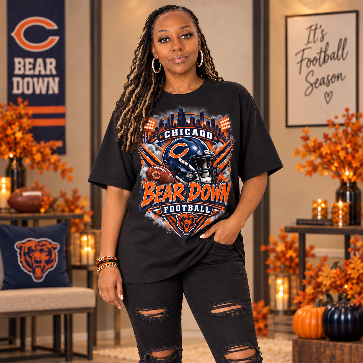 (A)Oversized Football Graphic Tees