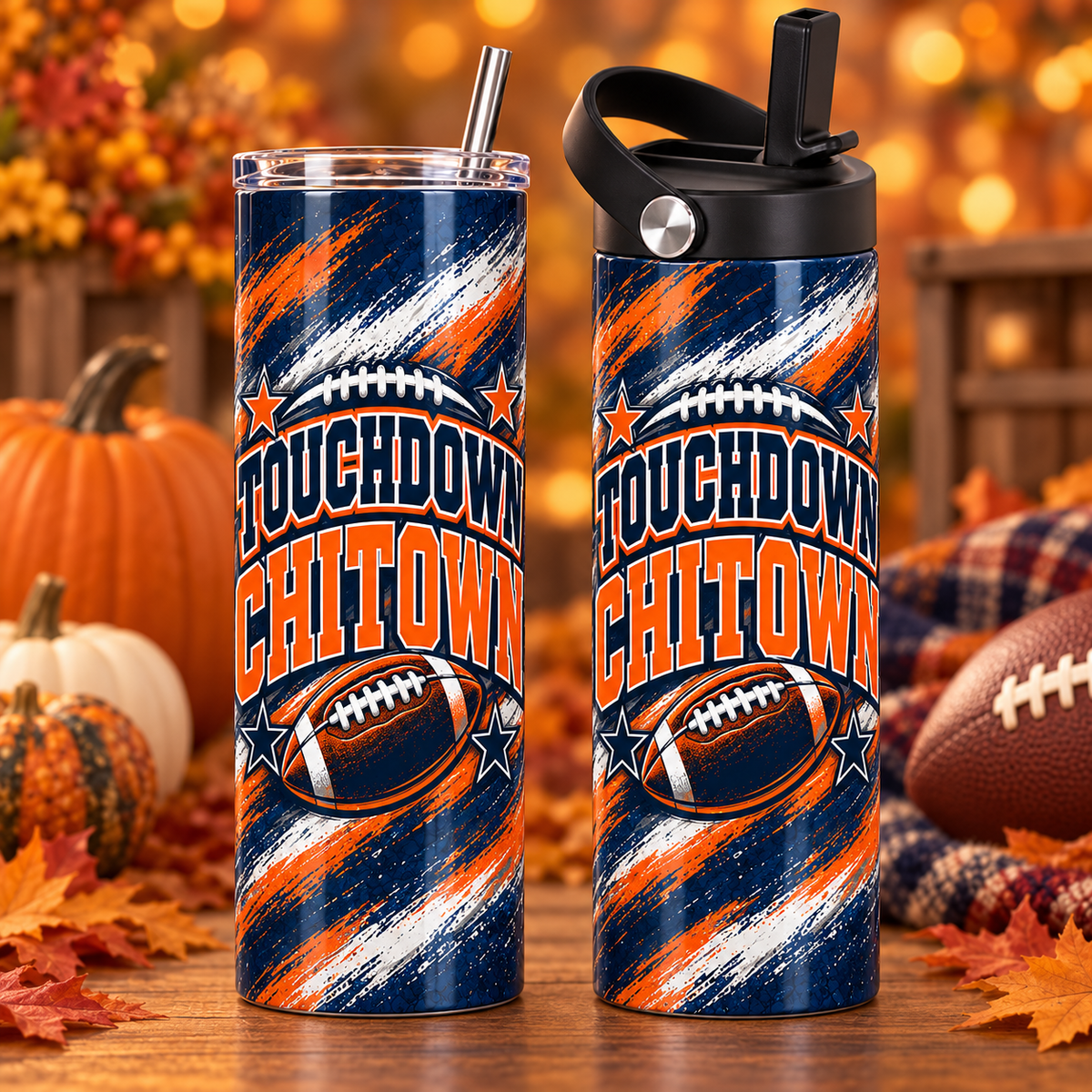 (A)Football 20 oz Tumblers & Water Bottles