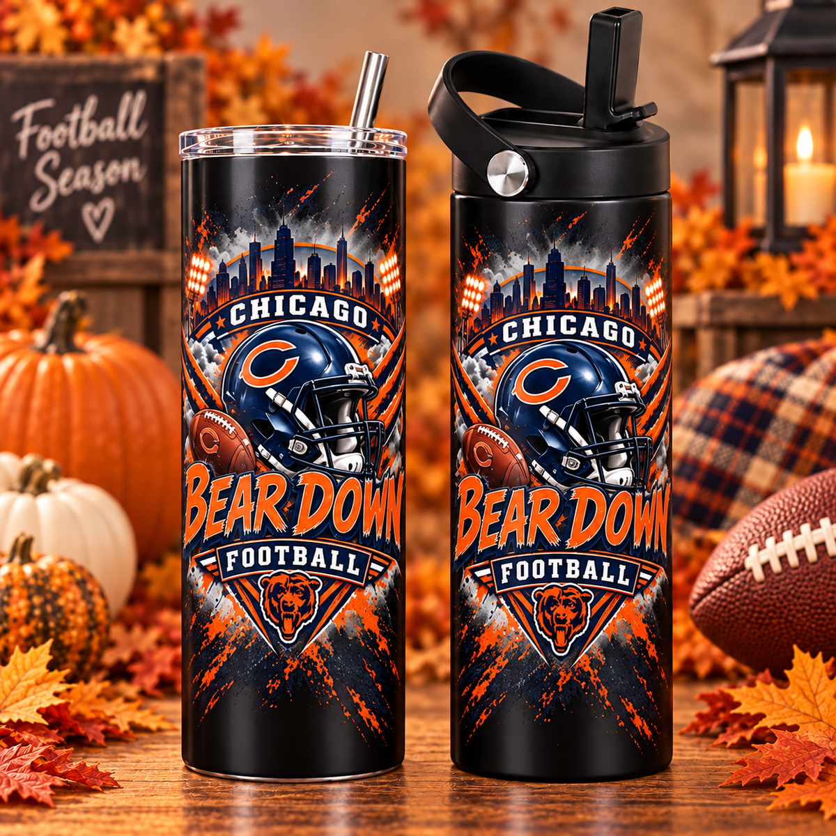 (A)Football 20 oz Tumblers & Water Bottles